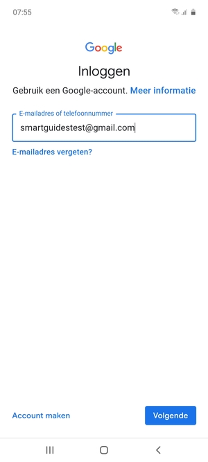 Voer uw Gmail adres in en selecteer Volgende
