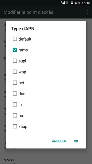 Cochez la case mms et sélectionnez OK