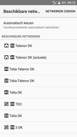 Selecteer een netwerkoperator uit de lijst