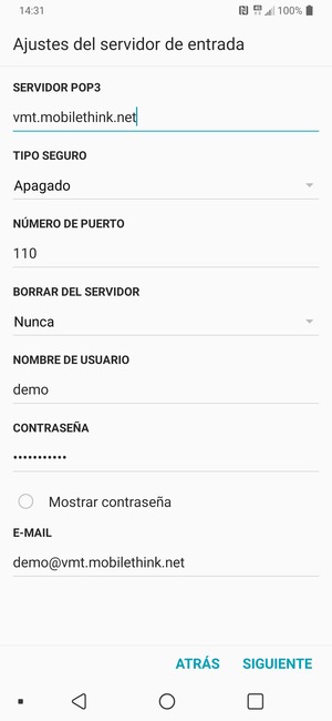 Introduzca dirección del servidor entrada y Nombre de usuario. Seleccione SIGUIENTE