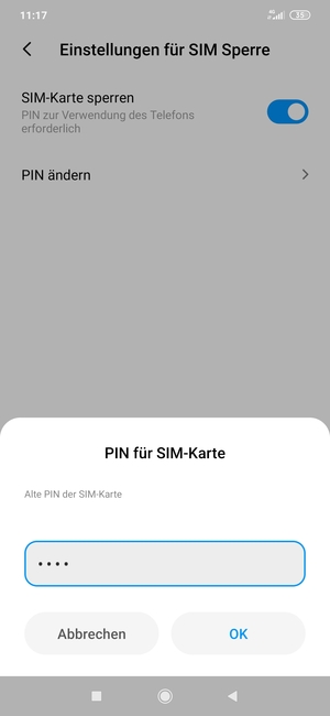 Geben Sie Ihre Alte PIN der SIM-Karte ein und wählen Sie OK