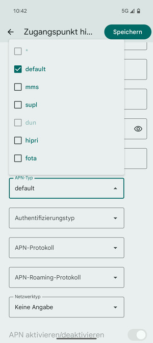 Stellen Sie sicher, dass default ausgewählt ist