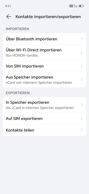 Wählen Sie Von SIM importieren