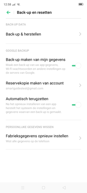 Selecteer Reservekopie maken van account