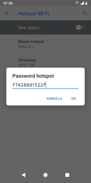 Inserisci una password dell'hotspot Wi-Fi di almeno 8 caratteri e seleziona OK