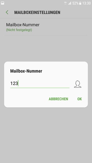 Geben Sie die Mailbox-Nummer ein und wählen Sie OK