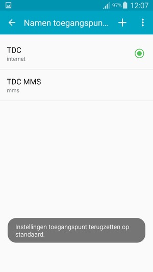 Uw telefoon wordt teruggezet naar standaard internet- en mms-instellingen