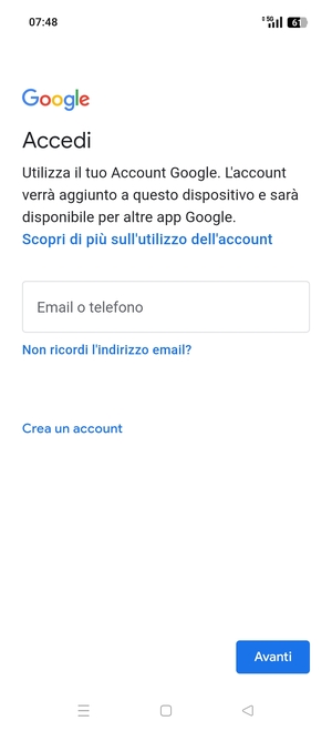 Inserisci il tuo indirizzo Gmail e seleziona Avanti