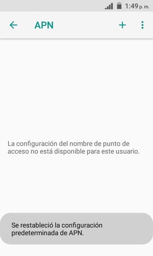 El teléfono se reiniciará con la configuración predeterminada de Internet y MMS