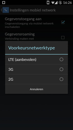 Selecteer 2G om 2G in te schakelen