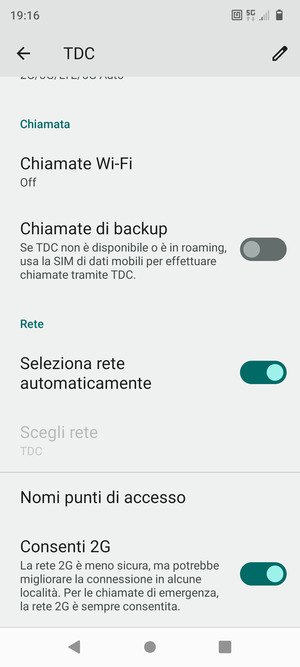 Per modificare la rete, in presenza di problemi, disattiva Seleziona rete automaticamente