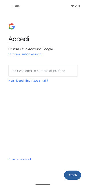 Inserisci il tuo indirizzo email e seleziona Avanti