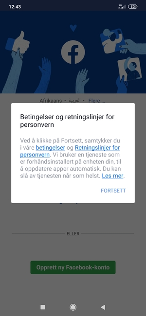 Velg FORTSETT