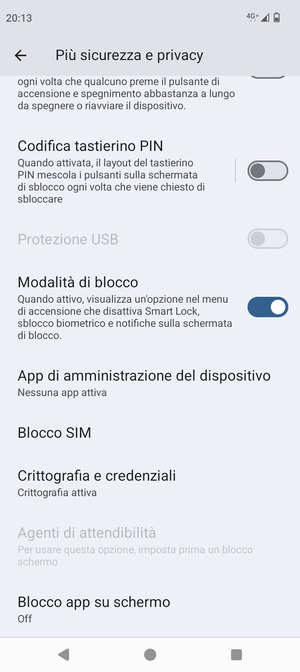 Scorri e seleziona Blocco SIM