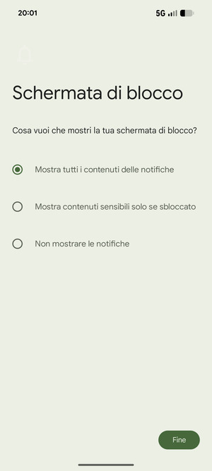 Seleziona la tua opzione preferita e poi Fine
