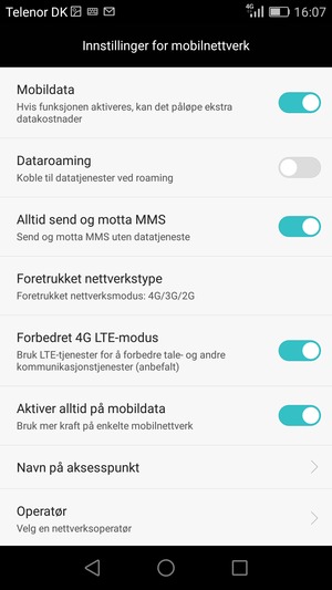 Velg Foretrukket nettverkstype