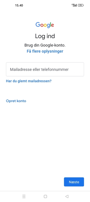 Indtast din Gmail adresse og vælg Næste