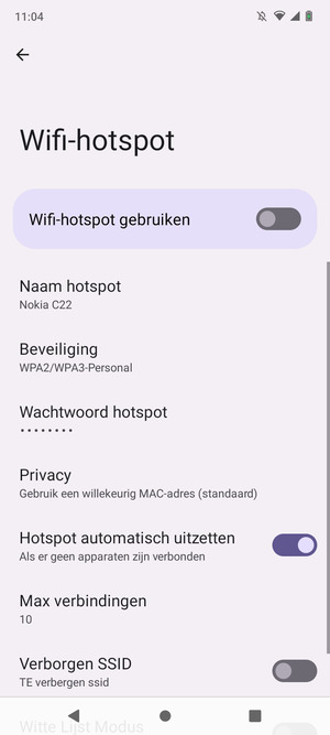 Selecteer Wachtwoord hotspot