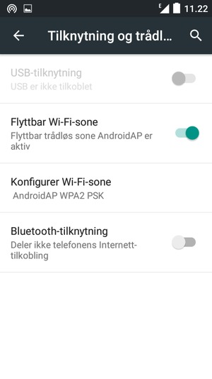 Telefonen din er konfigurert for bruk som et modem