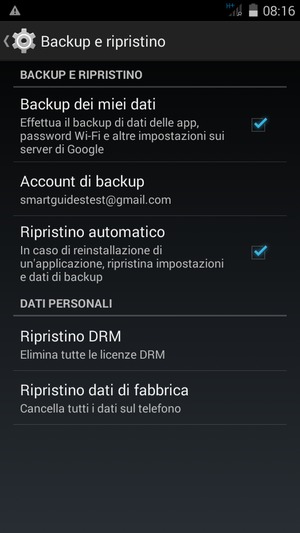 Seleziona Account di backup