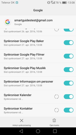 Dine kontakter fra Google vil synkroniseres til smarttelefonen din