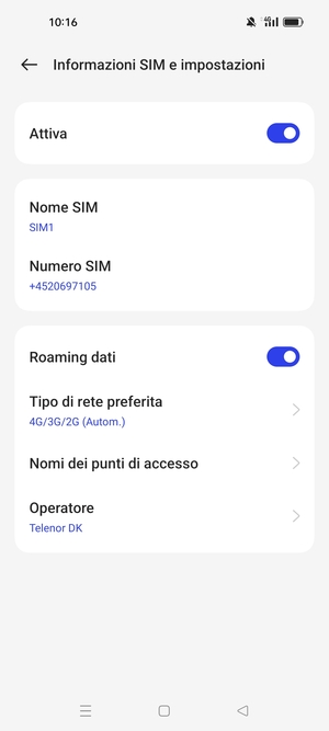 Attiva o disattiva Roaming dati