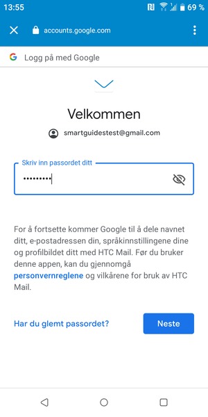 Skriv inn passord og velg Neste