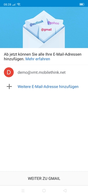 Wählen Sie WEITER ZU GMAIL