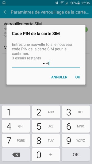 Veuillez confirmer votre nouveau code PIN de la carte SIM et sélectionner OK