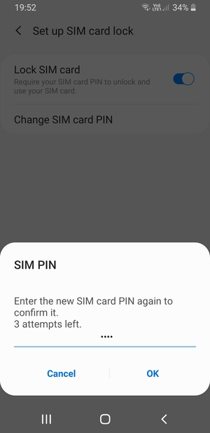 Confirm your new SIM card PIN and select OK