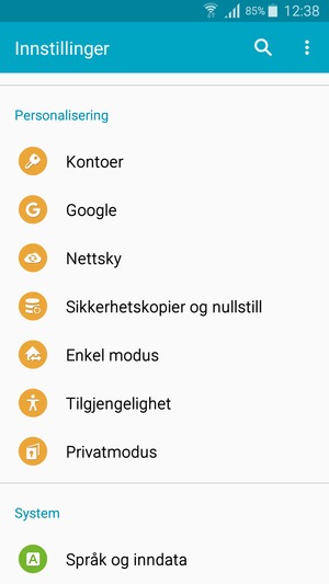 Bla til og velg Sikkerhetskopier og nullstill