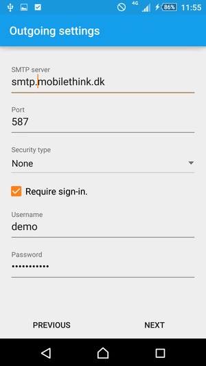 Enter Outgoing server address