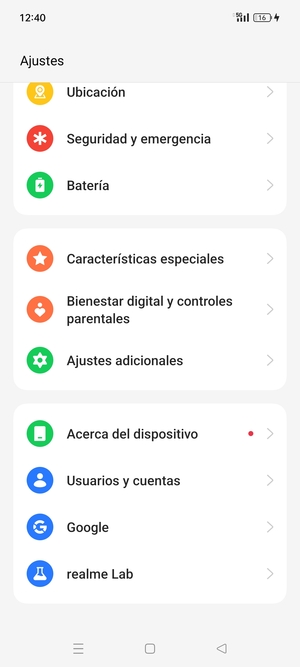 Desplácese y seleccione Acerca del dispositivo