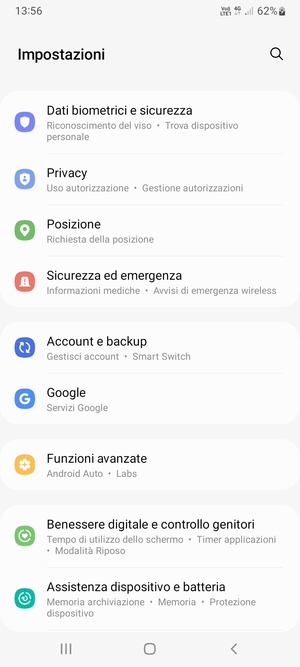 Scorri e seleziona Account e backup