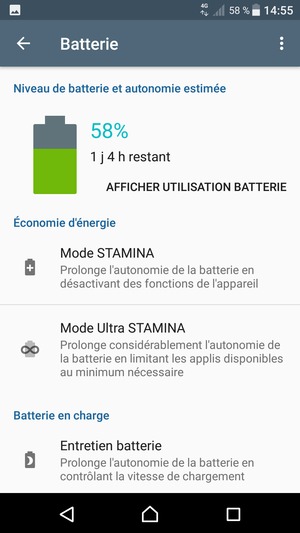 Pour activer Mode ultra d'économie d'énergie, sélectionnez Mode Ultra STAMINA