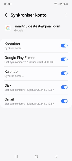Din informasjon blir synkronisert