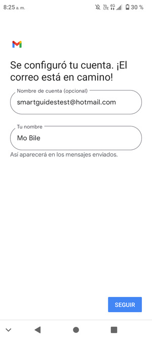 Déle a su cuenta un nombre y escriba su nombre. Seleccione SEGUIR
