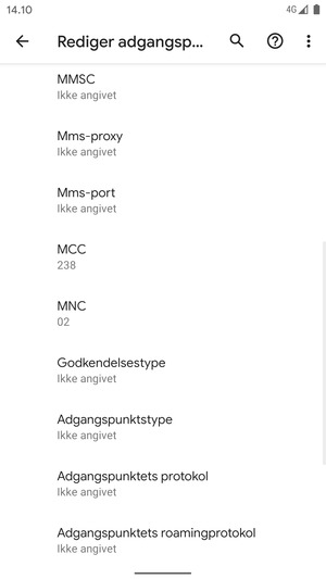 Scroll ned og indtast internet-oplysninger
