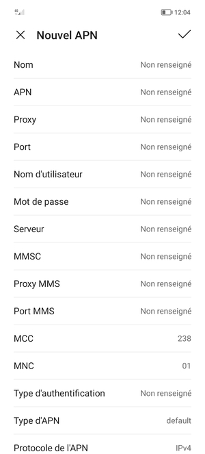 Saisissez les informations Internet