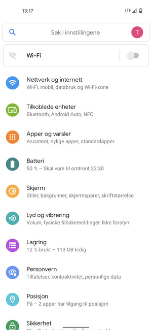 Velg Nettverk og internett