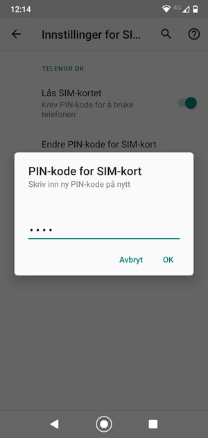Bekreft din nye PIN-kode for SIM-kort og velg OK