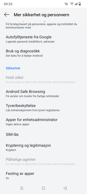 Bla til og velg SIM-lås