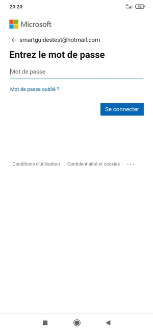Saisissez votre mot de passe Hotmail et sélectionnez Se connecter