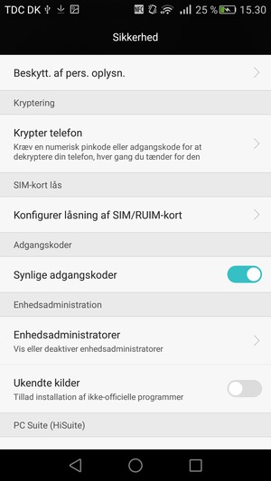 Vælg Konfigurer låsning af SIM/RUIM-kort