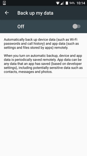 Turn on Back up my data