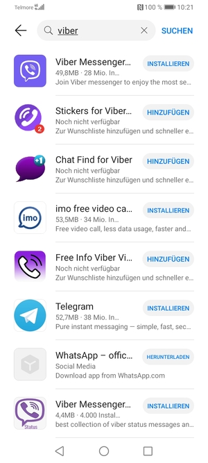 Wählen Sie die App