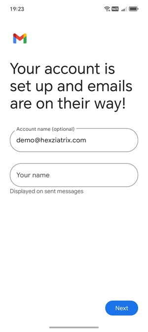 Give your account a name and enter your name. Select Next