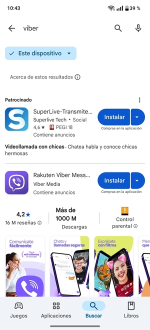 Seleccione la aplicación