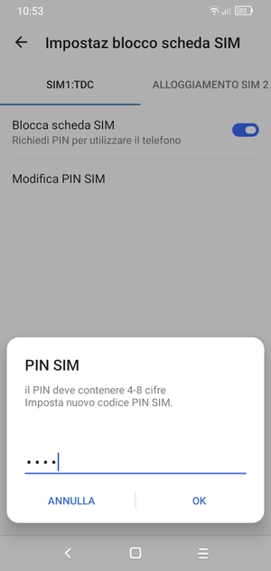 Inserisci Nuovo PIN SIM e seleziona OK