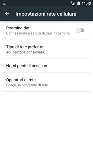 Per modificare la rete, in presenza di problemi, seleziona Operatori di rete